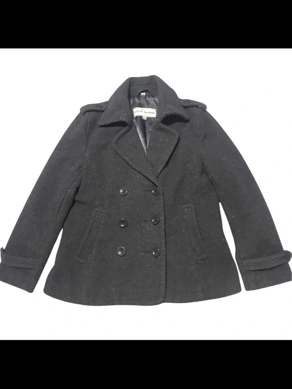 Steve Madden Kids Wool Blend Double Breasted Peacoat Coat Sz L Gray Winter
